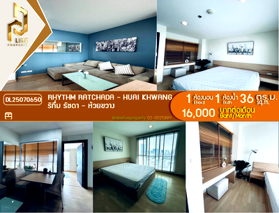 คอนโดให้เช่า : DL25070650 ให้เช่าคอนโด ริทึ่ม รัชดา - ห้วยขวาง (Rhythm Ratchada - Huai Khwang) ใกล้ MRT ห้วยขวาง พร้อมเข้าอยู่ โทรด่วน 0653619502 LineID @897iyzll