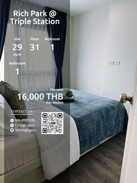 LVUZS14N ให้เช่าคอนโด Rich Park @ Triple Station 29 ตร.ม. ชั้น 31 line id : @livinglegacy