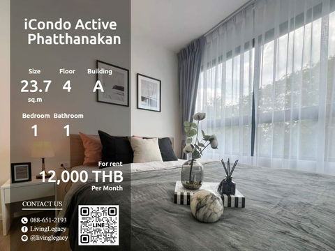 SJKRTJ Condo For Rent iCondo Active Phatthanakan 23.7 Sq.M. Floor 4 Building A line id : @livinglegacy