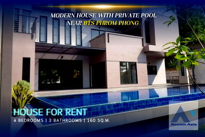 Houses for rent Phrom Phong : 🔼🔽 AccomA 📩  Modern Pool Villa with Lawn and Covered Deck (AA24156)