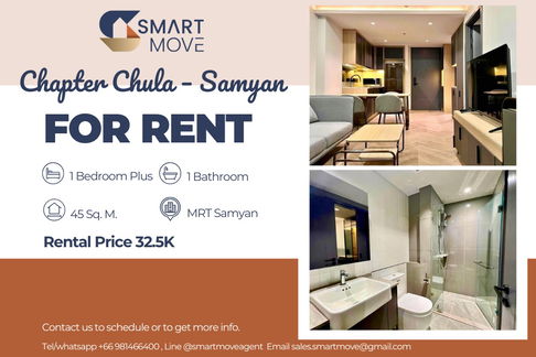 🔥 สำหรับเช่า !!🔥 Code C20250700051..........Chapter Chula – Samyan, 1 ห้องนอน Plus, 1 ห้องน้ำ, แต่งครบ, พร้อมเข้าอยู่ 📣📣