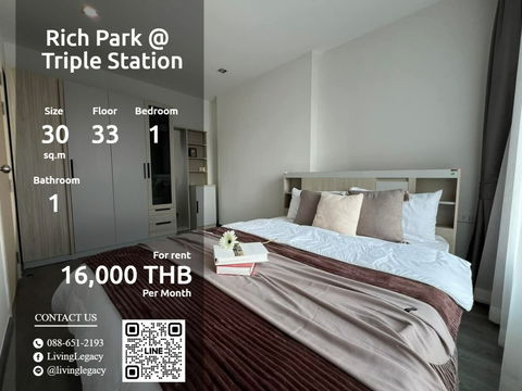 SP8MDW Condo For Rent Rich Park @ Triple Station 30 Sq.M. Floor 33 line id : @livinglegacy