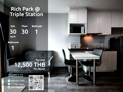 คอนโดให้เช่า : SHDRBK ให้เช่าคอนโด Rich Park @ Triple Station 30 ตร.ม. ชั้น 30 line id : @livinglegacy