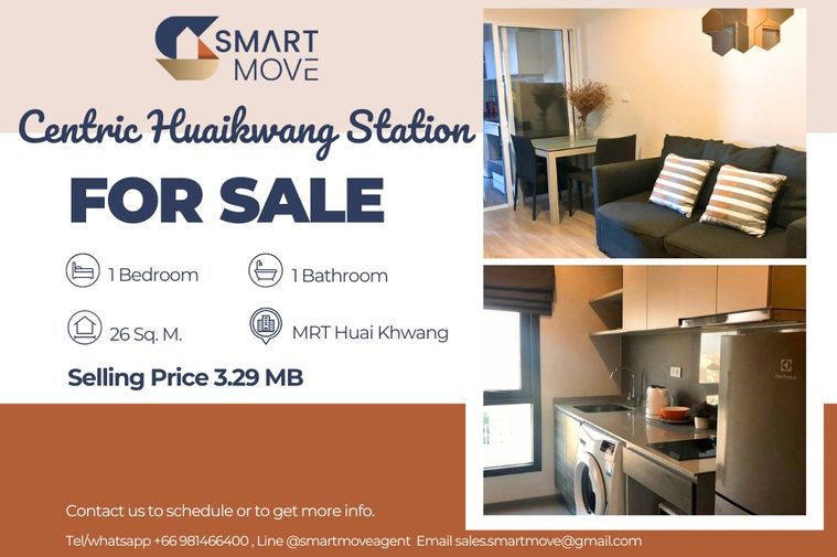 🔥 Sale with tenant !!🔥 Code C20250700046......Centric Huaikhwang Station, 1 bed, 1 bath, high floor 14++, East Facing, furnished, Special Deal!!📣📣