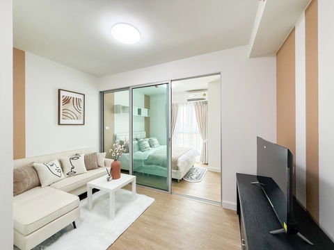 For rent: A Space Me Bangna, ready to move in, fully furnished, new, complete with washing machine, Price reduced from 8,500 baht