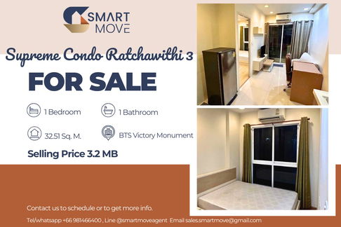 🔥 Sale with tenant !!🔥 Code C20250700045..........Supreme Condo Ratchawithi 3, 1 bedroom, 1 bathroom, furnished, Special Deal!!📣📣