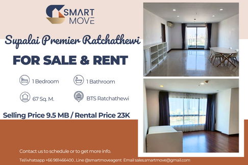 🔥 For Sale  !!🔥 Code C20240201861.........Supalai Premier Ratchathewi, 1 bed, 1 bath, high floor 21++, North Facing, furnished, Special Deal!!📣📣