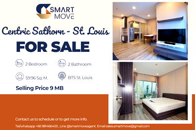 คอนโด BTS เซนต์หลุยส์ : 🔥 ขายพร้อมผู้เช่า !!🔥 Code C20221200153..........Centric Sathorn - St. Louis, 2 ห้องนอน, 2 ห้องน้ำ, ชั้นสูง 20++, แต่งครบ, ราคาพิเศษ!!📣📣