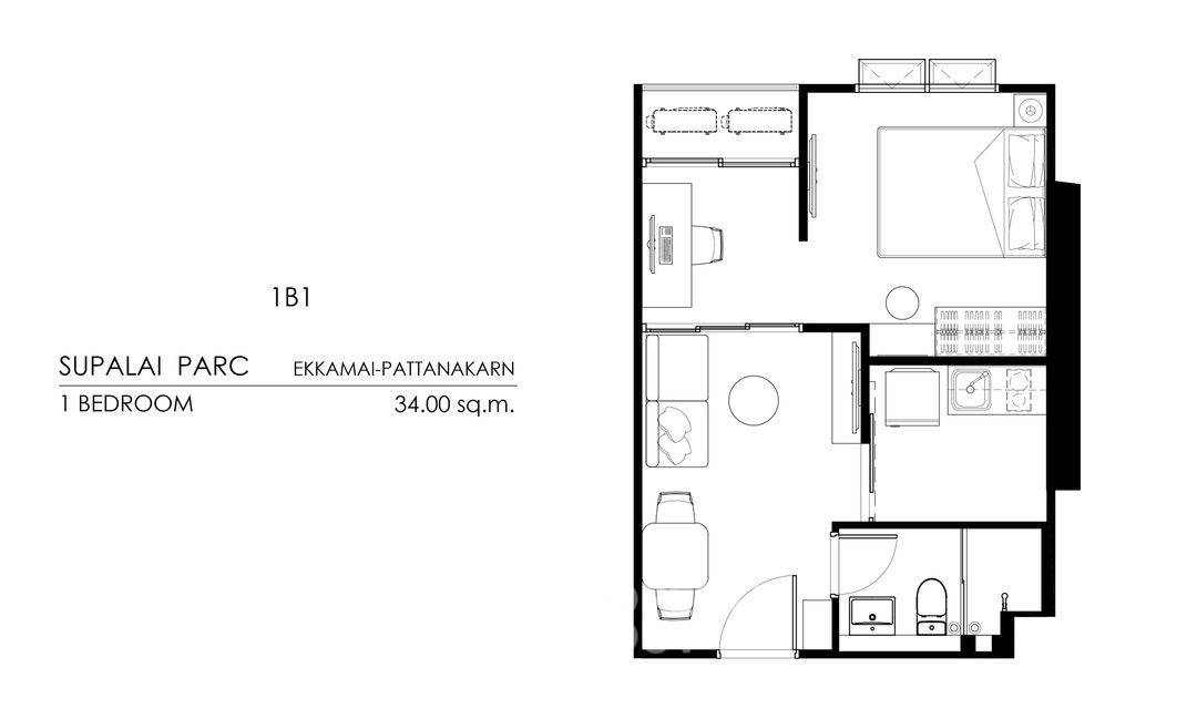 รูป คอนโด 1-ห้องนอน ที่ ศุภาลัย ปาร์ค เอกมัย-พัฒนาการ ใกล้ ARL รามคำแหง (ID 2107107) - รูปที่ 1/5