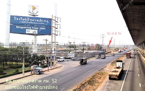 ขายที่ดิน51ไร่ ติดถนนบางนา-ตราด กม.52 ติดโรงไฟฟ้าบางปะกง โซนสีม่วงอ่อน ขาเข้าชลบุรี  ด้านหน้าติดถนนเทพรัตน์ หรือ ถนนบางนา-ตราด กม.52