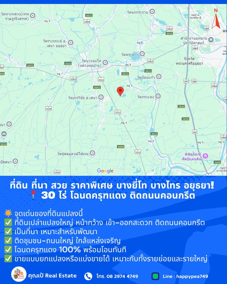 รูป ที่ดิน ที่นา บางไทร อยุธยา! สวย ราคาพิเศษ 📍 ขนาด 30 ไร่ โฉนดครุฑแดง ติดถนนคอนกรีต 🔥 ขายถูกที่สุดในย่านนี้  - รูปที่ 12/15