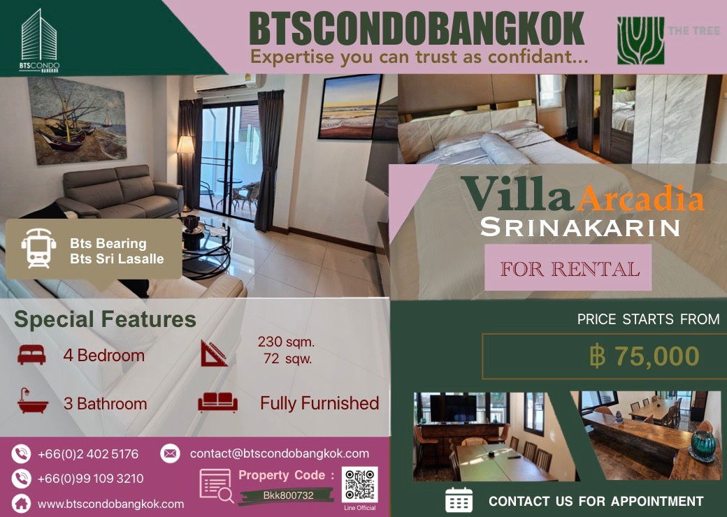 รูป 🔥🐕‍🦺🦮Pet Friendly Townhome in Sukhumvit 4BR 72 sq.w 230 sqm. fully furnished with the best price for Rental - รูปที่ 1/15
