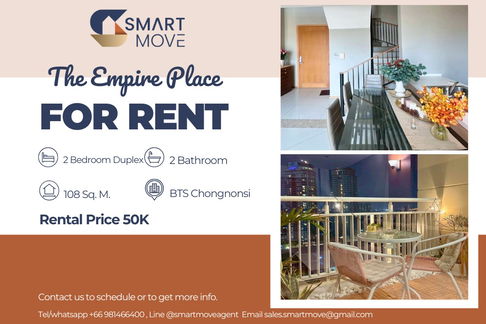 🔥 For Rent !!🔥 Code C20230207904..........The Empire Place, 2 bedroom Duplex, 2 bathroom, high floor 13++, furnished, ready to move in 📣📣