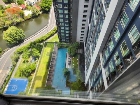 25th-floor unit with a pool view at The Base Sukhumvit 77 #ForRent