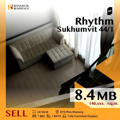 ขายคอนโด : ✨Duplex  คอนโดแต่งครบ, ทำเลใจกลางสุขุมวิท ✨ Rhythm Sukhumvit 44/1 ใกล้ BTS พระโขนง 