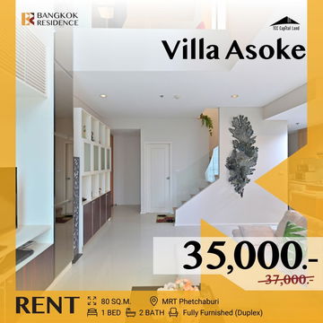  Hot and Rare! 🔥 Villa Asoke ✨ Stunning Duplex near MRT Phetchaburi