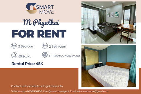 🔥 สำหรับเช่า !! เลี้ยงสัตว์ได้ !! 🔥 Code C20230113215..........M Phyathai, 2 ห้องนอน, 2 ห้องน้ำ, ชั้นสูง 27++, แต่งครบ, พร้อมเข้าอยู่ 📣📣