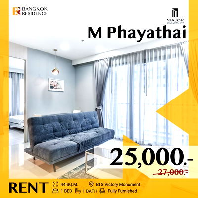 Condos for rent Vichaiyut Hospital  : M Phayathai ✨ Stylish Fully-Furnished Unit for Rent 💼 Near BTS Victory Monument