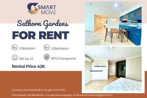 🔥 For Rent !!🔥 Code C20250600060..........Sathorn Gardens, 2 bedroom, 2 bathroom, high floor 13++, pool view, furnished, ready to move in 📣📣