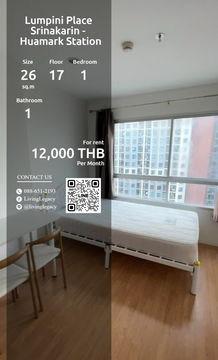 SJ24QL Condo For Rent Lumpini Place Srinakarin - Huamark Station 26 Sq.M. Floor 17 line id : @livinglegacy