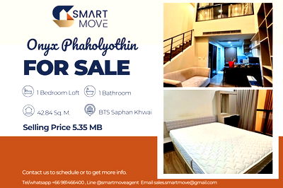 Condos for sale Kunnatee Rutharam Wittayakhom School : 🔥 For Sale !! 🔥 Code C20240900069..........Onyx Phaholyothin, 1 bedroom Loft, 1 bathroom, high floor 10++, furnished, Special Deal!!📣📣