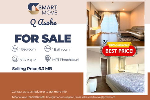 🔥 สำหรับขาย !! 🔥 Code C20241200023..........Q Asoke, 1 ห้องนอน, 1 ห้องน้ำ, ชั้นสูง 17++, ห้องทิศตะวันนอก, แต่งครบ, ราคาพิเศษ!!📣📣