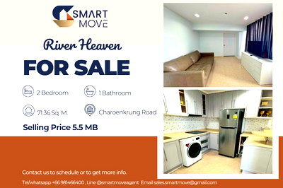 Condos for sale Silom and Sathorn Road : 🔥 For Sale !!🔥 Code C20221203443..........River Heaven, 2 bedroom, 1 bathroom, high floor 13++, furnished, Built-in kitchen, Special Deal!!📣📣