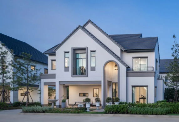 Houses for sale : European-style detached house by Sansiri, auspicious house number, Saransiri Bangna project (corner unit), next to Bangphli Industrial Estate