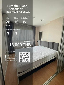 SIEFRT ให้เช่าคอนโด Lumpini Place Srinakarin - Huamark Station 26 ตร.ม. ชั้น 10 ตึก B line id : @livinglegacy