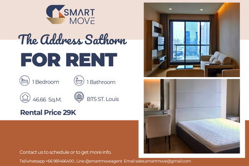 🔥 สำหรับเช่า !! 🔥 Code C20221201465..........The Address Sathorn, 1 ห้องนอน, 1 ห้องน้ำ, ชั้นสูง 23++, ห้องทิศตะวันออก, แต่งครบ, พร้อมเข้าอยู่ 📣📣