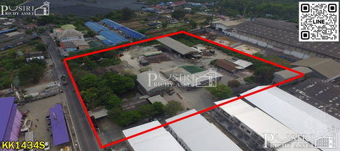 ขายที่ดิน 7 ไร่ พร้อมพื้นที่ใช้สอย ลานคอนกรีตเต็มพื้นที่ มีโรงงาน โกดัง สำนักงาน อุปกรณ์และใบ รง.4 ครบถ้วน แถมติดถนน 2 ด้านในราคาที่เปล่า - KK1434S