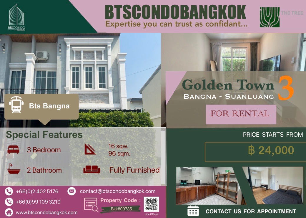 รูป 🔥🐕‍🦺🐈□■Pet Friendly Townhome Corner Plot in Bangna 3BR  26sq.w 96 sqm. fully furnished with the best price for Rental■□ - รูปที่ 1/16
