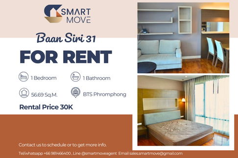 🔥 For Rent !! 🔥 Code C20221206628..........Baan Siri 31, 1 bedroom, 1 bathroom, high floor 13++, furnished, ready to move in 📣📣