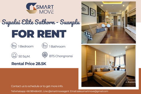  สำหรับเช่า !! 🔥 Code C20230600141....Supalai Elite Sathorn - Suanplu, 1 ห้องนอน, 1 ห้องน้ำ, ชั้นสูง 17++, แต่งครบ, สไตล์โมเดิร์น, พร้อมเข้าอยู่ 📣📣