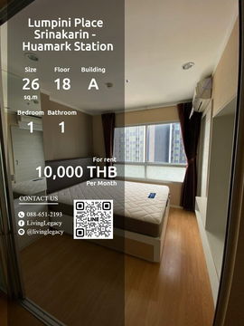 LRYZHUE4 Condo For Rent Lumpini Place Srinakarin - Huamark Station 26 Sq.M. Floor 18 Building A line id : @livinglegacy