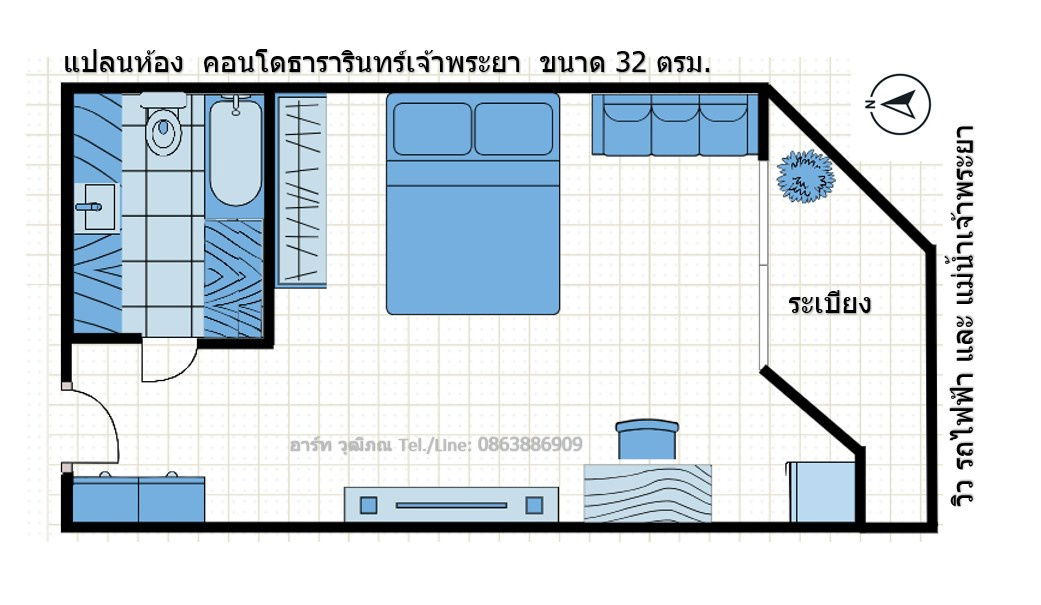 รูป ขายคอนโดเงินเหลือ (พร้อมผู้เช่า) ธารารินทร์เจ้าพระยา ติดถนน รถไฟฟ้า ตลาดต้นสัก  - รูปที่ 13/13