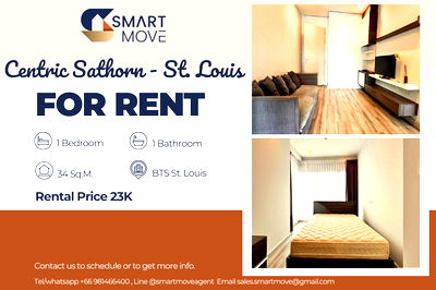 เช่าคอนโด BTS เซนต์หลุยส์ : 🔥 สำหรับเช่า !! 🔥 Code C20230400062..........Centric Sathorn - St.Louis, 1 ห้องนอน, 1 ห้องน้ำ, ชั้นสูง 10++, แต่งครบ, พร้อมเข้าอยู่ 📣📣
