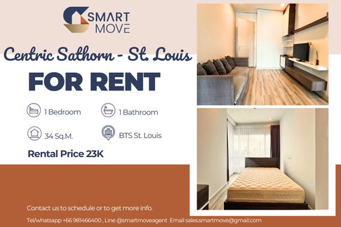 🔥 สำหรับเช่า !! 🔥 Code C20230400062..........Centric Sathorn - St.Louis, 1 ห้องนอน, 1 ห้องน้ำ, ชั้นสูง 10++, แต่งครบ, พร้อมเข้าอยู่ 📣📣