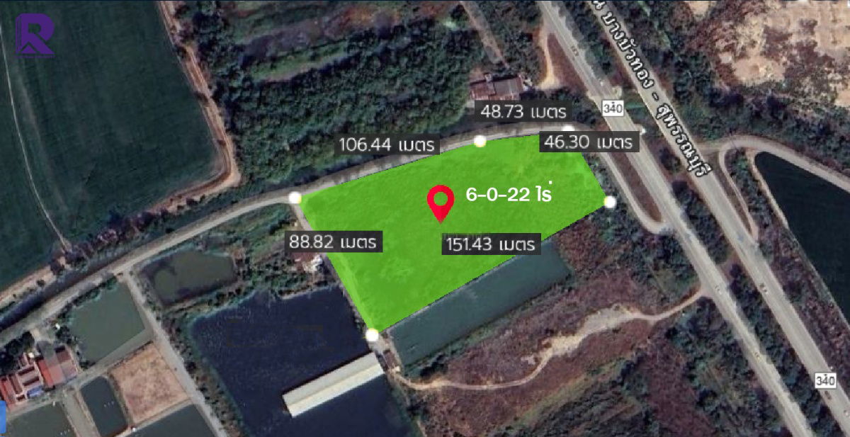 รูป ขายที่ดินเปล่า 6-0-22 ไร่ ติดถนนบางบัวทอง-สุพรรณบุรี (304) แปลงมุม - รูปที่ 1/1