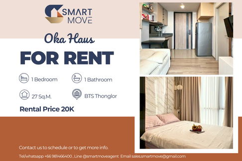 🔥 สำหรับเช่า !! 🔥 Code C20250700086..........Oka Haus, 1 ห้องนอน, 1 ห้องน้ำ, ชั้นสูง 46++, แต่งครบ, พร้อมเข้าอยู่ 📣📣