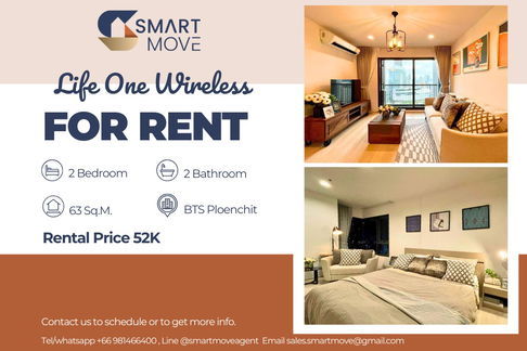 🔥 For Rent !! 🔥 Code C20221209357..........Life One Wireless, 2 bedroom, 2 bathroom, high floor 34++, furnished, ready to move in 📣📣