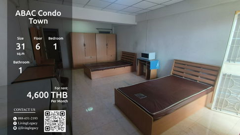 T0HBTN ให้เช่าคอนโด ABAC Condo Town 31 ตร.ม. ชั้น 6 line id : @livinglegacy