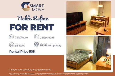 🔥 For Rent !! 🔥 Code C20230201042..........Noble Refine, 2 bedroom, 2 bathroom, high floor 11++, furnished, ready to move in 📣📣