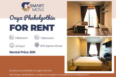 🔥 For Rent !! Rare Item!! 🔥 Code C20230201740.......Onyx Phaholyothin, 1 bedroom, 1 bathroom Loft, high floor 21++, furnished, ready to move in 📣📣