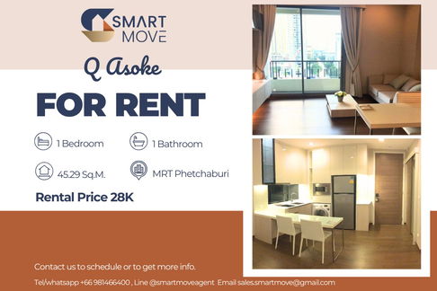 🔥 For Rent !! 🔥 Code C20230202552..........Q Asoke, 1 bedroom, 1 bathroom, pool view, high floor 14++, furnished, ready to move in 📣📣