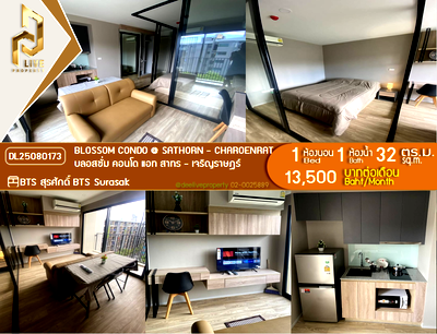 Condos for rent : DL25080173 Condo for rent, Blossom Condo @ Sathorn - Charoenrat near BTS Surasak, ready to move in, call urgently 0656133286 LineID @534wlwof