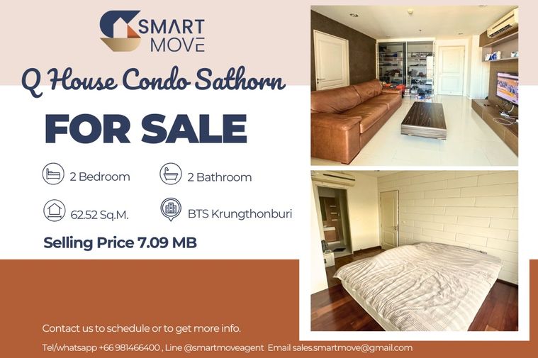🔥 For Sale !! 🔥 Code C20221204885.........Q House Condo Sathorn, 2 bedroom, 2 bathroom, high floor 25++, South Facing, furnished, Special Deal!!📣📣