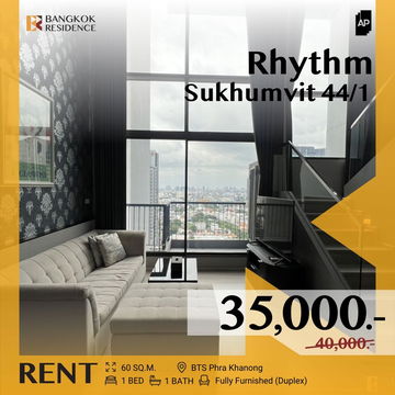 Rhythm Sukhumvit 44/1 ✨ Rare Duplex unit with a stunning view of Bang Krachao River 🌊 Near BTS Phra Khanong