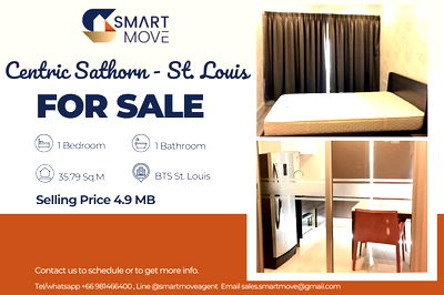 คอนโด BTS เซนต์หลุยส์ : 🔥 ขายพร้อมผู้เช่า !!🔥 Code C20221200128..........Centric Sathorn - St. Louis, 1 ห้องนอน, 1 ห้องน้ำ, ชั้นสูง 15++, แต่งครบ, ราคาพิเศษ!!📣📣