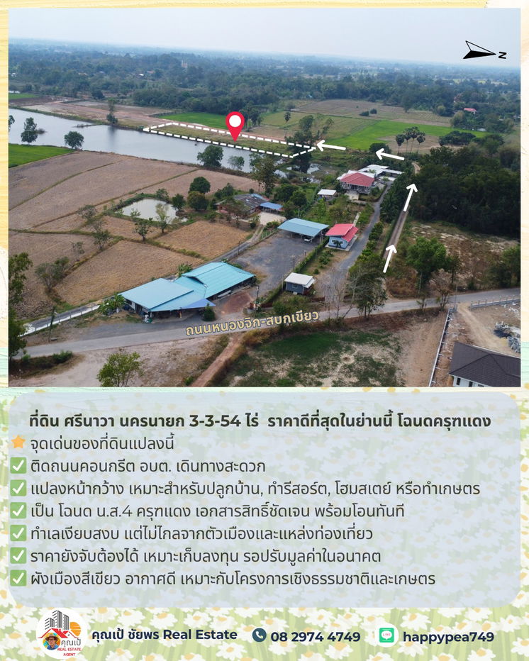 รูป 🚨 ขายที่ดิน ศรีนาวา นครนายก 3-3-54 ไร่ | ติดถนนคอนกรีต | ราคาดีที่สุดในย่านนี้ โฉนดครุฑแดง | พร้อมโอน - รูปที่ 1/22